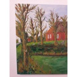 Schilderij klassiek acryl kunst: Kerk op terp Oostum