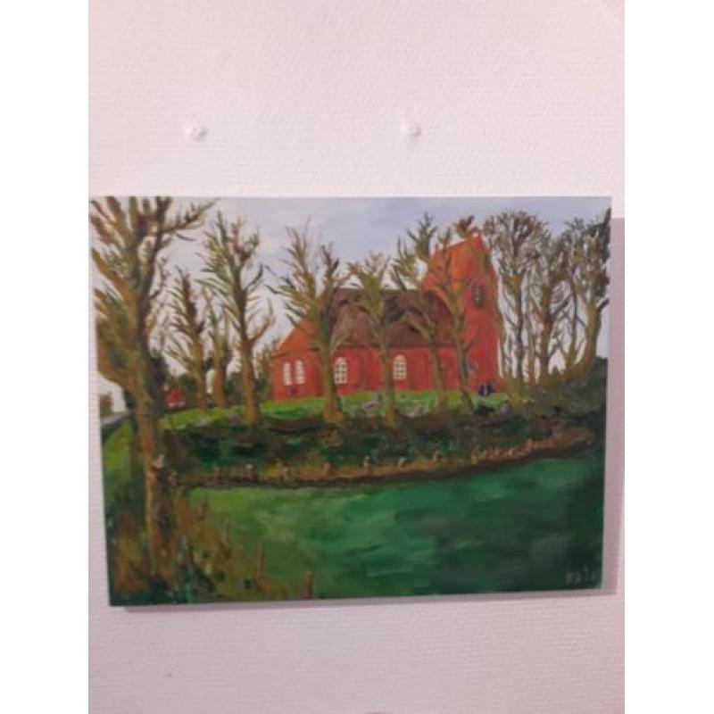 Schilderij klassiek acryl kunst: Kerk op terp Oostum