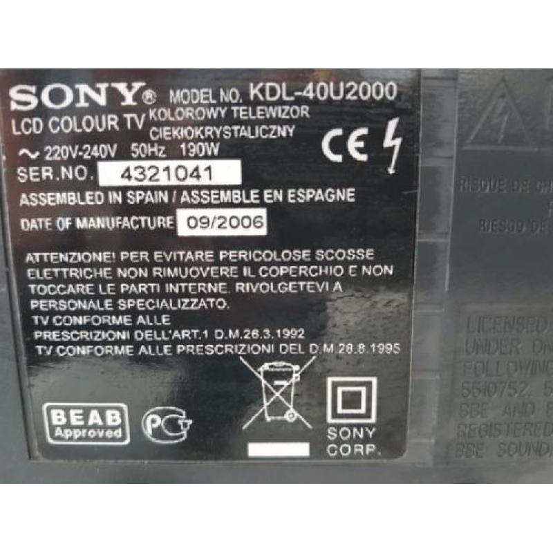 Sony Bravia televisie, 40 inch